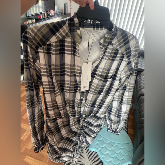 New Veronica Beard Vilette Plaid Button-Front Ruched Mini Dress size 4 - Picture 8 of 11